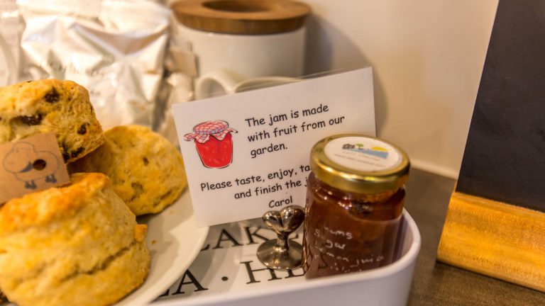 The welcome tray with fresh scones and homemade jam